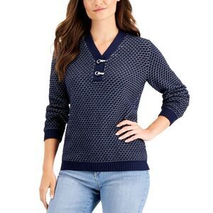 Karen Scott Women's Textured Henley Top, Intrepid Blue Combo, Sz. L